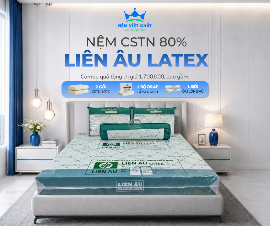 Nệm Cao Su Thiên Nhiên 80% Liên Âu Latex dành cho người đau lưng