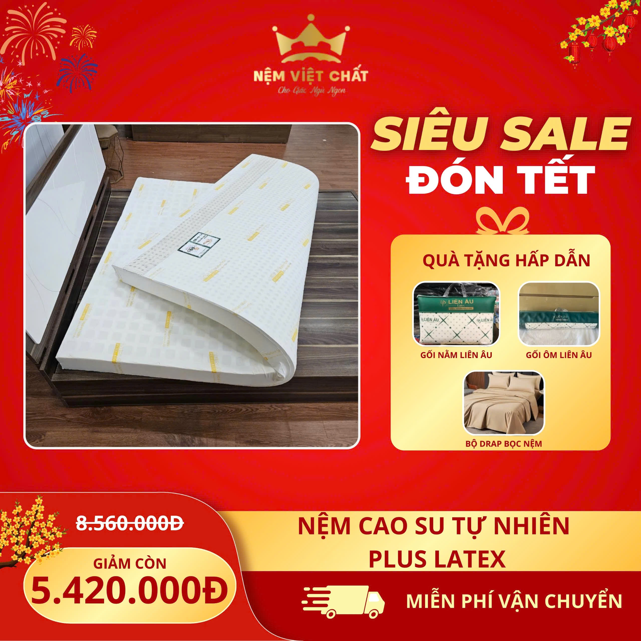 Nệm Cao Su Thiên Nhiên Liên Âu Plus Latex