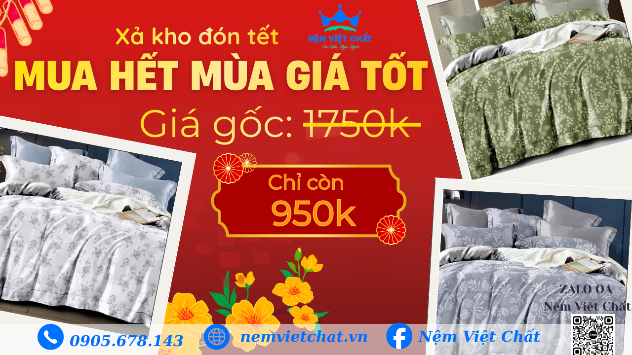 Bữa Cuối Thanh Lý: Nệm Việt Chất Xả Kho Hết Mùa Giá Cực Tốt